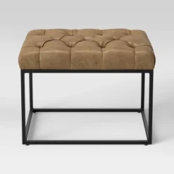 Trubeck Tufted Metal Base Ottoman Faux Leather - Threshold™ -Decor Home GUEST 0509fa7b e089 4af0 8df0 830bc533e45b