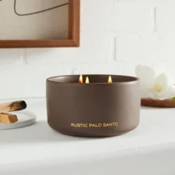 15oz Ceramic Jar 3-Wick Black Label Rustic Palo Santo Candle - Threshold™