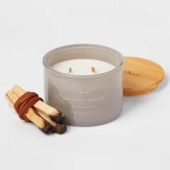 14oz Lidded Gray Glass Jar Crackling Wooden 3-Wick Candle With Clear Label Leather + Embers - Threshold™ 5 14oz Lidded Gray Glass Jar Crackling Wooden 3-Wick Candle With Clear Label Leather + Embers - Threshold™ -Decor Home GUEST 248be3db aaa0 4efe acac f5ad95663c1b