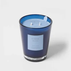 Colored Vase Glass With Dustcover Marine Moss Candle Blue - Threshold™ -Decor Home GUEST 2f74f3e1 96a9 4d09 847e 100c47a93447