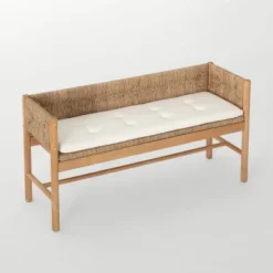Elden Wood Bench With Woven Back And Loose Cushion Seat - Threshold™ Designed With Studio McGee -Decor Home GUEST 512a58d0 258b 4cd4 8401 add11f70e81d
