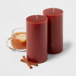 2pk Pillars Warm Cider & Cinnamon Red - Threshold™ -Decor Home GUEST 56b3b6e9 0a2f 482d 9c6f d701a7f2f840