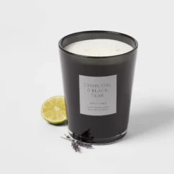 Colored Vase Glass With Dustcover & Black Teak Candle Black - Threshold™ -Decor Home GUEST 66c22c12 0000 46e4 be57 6b08af1be607