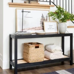 Console Table With Woven Rattan Shelf Black - Threshold™ Designed With Studio McGee -Decor Home GUEST 6e7f68b7 50c5 44c5 965d a4d52aa919cd
