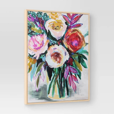 24" X 30" Colorful Floral Framed Canvas Natural - Threshold™ 4 24" X 30" Colorful Floral Framed Canvas Natural - Threshold™ - Image 2