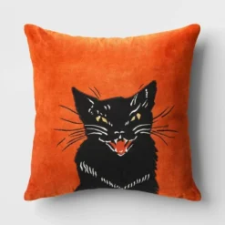 Fierce Cat Applique Cotton Velvet Square Halloween Throw Pillow - Threshold™ -Decor Home GUEST 75d286a9 5b9e 4de0 9d76 c71c6fcc15aa