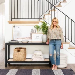 Console Table With Woven Rattan Shelf Black - Threshold™ Designed With Studio McGee -Decor Home GUEST 8850858f 6d86 4502 8112 f583beb8eb20