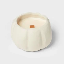 12oz Brushed Abstract Pumpkin Ceramic With Woodwick And Dustcover Warm Cider + Cinnamon Candle - Threshold™ -Decor Home GUEST aea22527 c4fc 4451 bba5 91e370926ceb