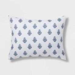 5pc Block Print With Border Comforter Bedding Set White/Blue - Threshold™ -Decor Home GUEST b03a15d2 8e0b 42ad bda7 eeee200581c9