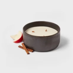 16oz Blackened Bowl Ceramic With Multi Woodwick And Dustcover Honeycrisp Apple Cider Candle Black - Threshold™ -Decor Home GUEST c42d5c65 886d 432b bca7 99f243ee7235