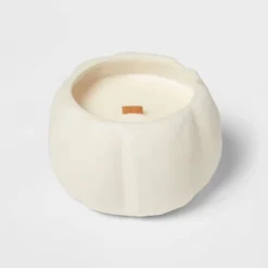 12oz Brushed Abstract Pumpkin Ceramic With Woodwick And Dustcover Dried Leaves + Hickory Candle - Threshold™ -Decor Home GUEST ca336cab 30a9 4816 a86c a9481933e877