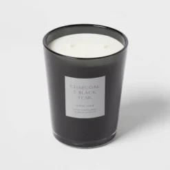 Colored Vase Glass With Dustcover & Black Teak Candle Black - Threshold™ -Decor Home GUEST cf6f4780 63d6 4d26 8370 d23011a8995c