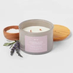 14oz Lidded Gray Glass Jar Crackling Wooden 3-Wick Candle With Paper Label Coastal Wind + Lavender - Threshold™ 5 14oz Lidded Gray Glass Jar Crackling Wooden 3-Wick Candle With Paper Label Coastal Wind + Lavender - Threshold™ -Decor Home GUEST f3b92152 111e 4e04 9aef 6e5ac2472ac9